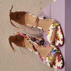 White Floral Heels